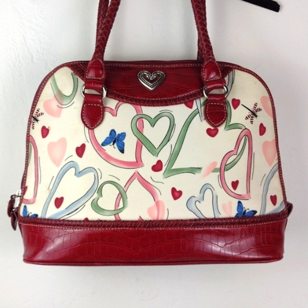 Brighton-esque Whimsical Heart Butterfly Croc-Embossed Leather Trim Purse Bag - Picture 11 of 16